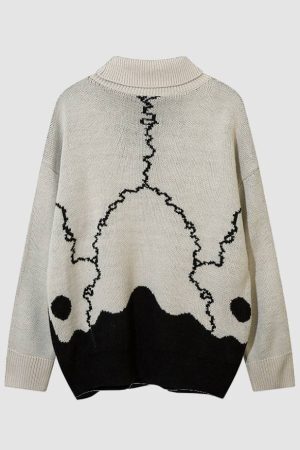 Style Core Aesthetics, New Style Trends Horrible Skull Print Turtleneck Sweater
