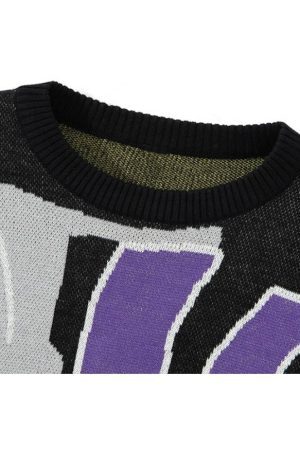 Style Core Aesthetics, New Style Trends Horse Graffiti Color Block Sweater