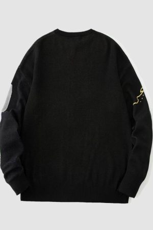 Style Core Aesthetics, New Style Trends Horse Graffiti Color Block Sweater