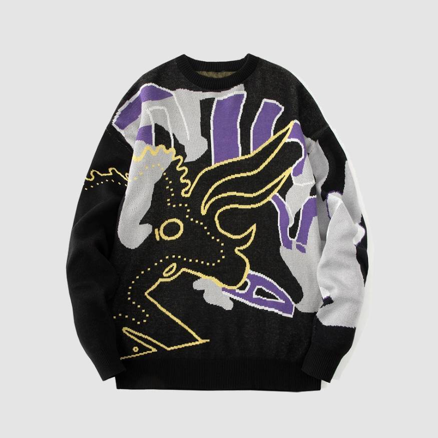 Style Core Aesthetics, New Style Trends Horse Graffiti Color Block Sweater