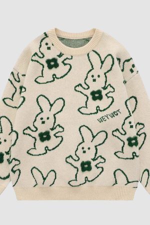 Style Core Aesthetics, New Style Trends Hugging Rabbit Cartoon Knit Sweater