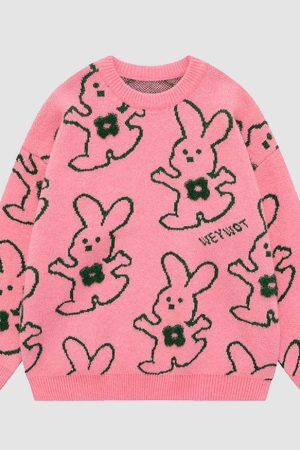 Style Core Aesthetics, New Style Trends Hugging Rabbit Cartoon Knit Sweater