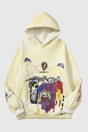 Style Core Aesthetics, New Style Trends Hyakki Graffiti Print Hoodie