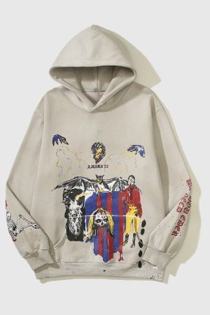 Style Core Aesthetics, New Style Trends Hyakki Graffiti Print Hoodie