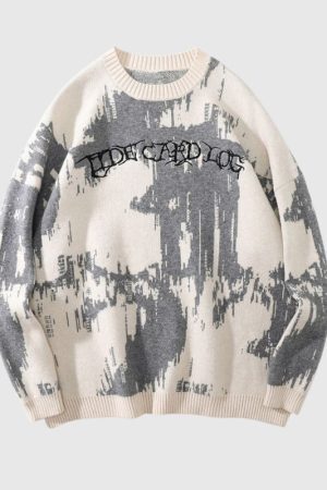 Style Core Aesthetics, New Style Trends Individualistic Tie-Dye Letter Print Sweater
