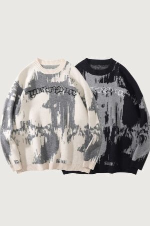 Style Core Aesthetics, New Style Trends Individualistic Tie-Dye Letter Print Sweater