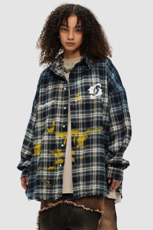 Style Core Aesthetics, New Style Trends Inkjet Gradient Plaid Shirts