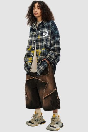 Style Core Aesthetics, New Style Trends Inkjet Gradient Plaid Shirts