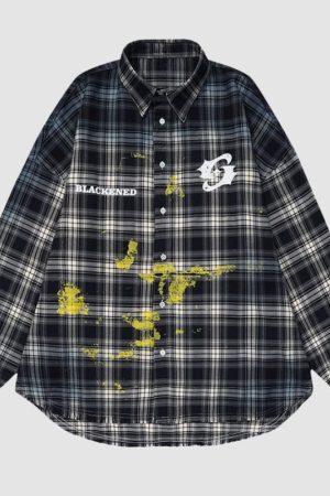 Style Core Aesthetics, New Style Trends Inkjet Gradient Plaid Shirts