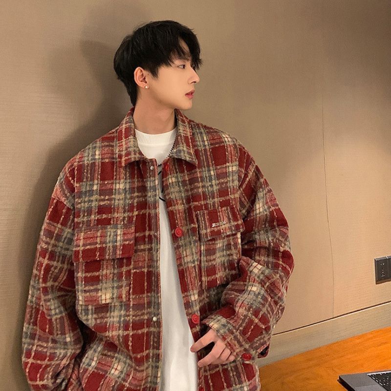 Style Core Aesthetics, New Style Trends Ins Woolen Grid Pattern Baggy Jacket Style Core Aesthetics, New Style Trends Ins Woolen Grid Pattern Baggy Jacket