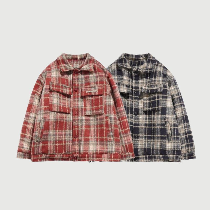 Style Core Aesthetics, New Style Trends Ins Woolen Grid Pattern Baggy Jacket Style Core Aesthetics, New Style Trends Ins Woolen Grid Pattern Baggy Jacket