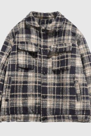 Style Core Aesthetics, New Style Trends Ins Woolen Grid Pattern Baggy Jacket