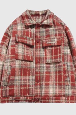 Style Core Aesthetics, New Style Trends Ins Woolen Grid Pattern Baggy Jacket