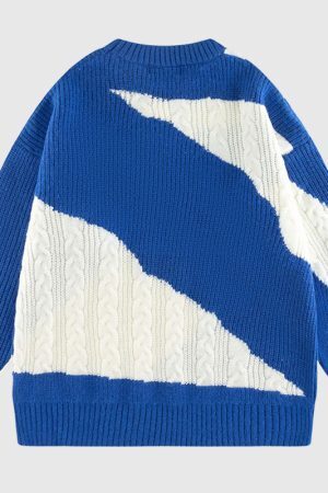 Style Core Aesthetics, New Style Trends Irregular Color-blocked Design Pullover