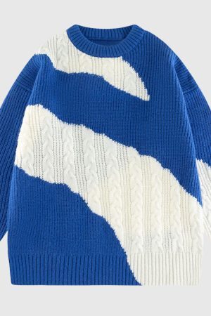 Style Core Aesthetics, New Style Trends Irregular Color-blocked Design Pullover