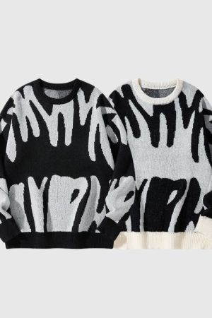 Style Core Aesthetics, New Style Trends Irregular Color Contrast Design Sweater