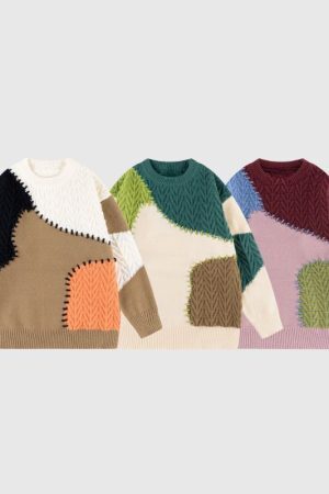 Style Core Aesthetics, New Style Trends Irregular Color Contrast Twist Design Sweater