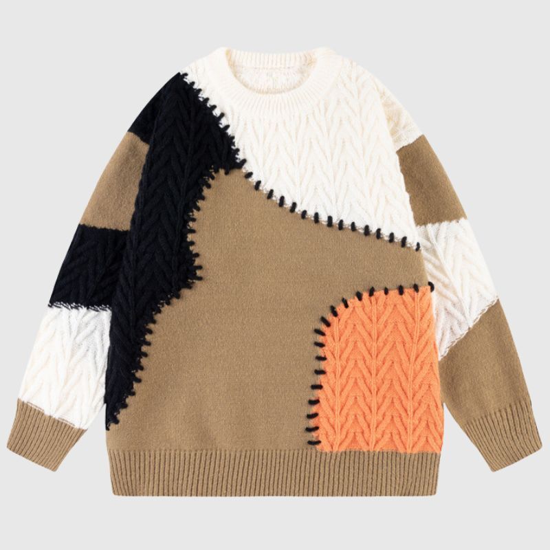 Style Core Aesthetics, New Style Trends Irregular Color Contrast Twist Design Sweater