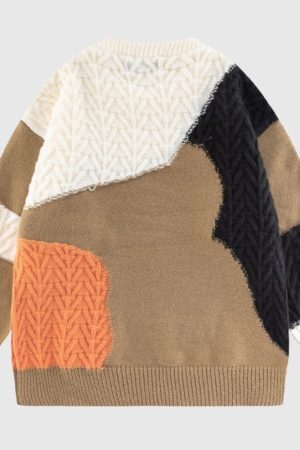 Style Core Aesthetics, New Style Trends Irregular Color Contrast Twist Design Sweater