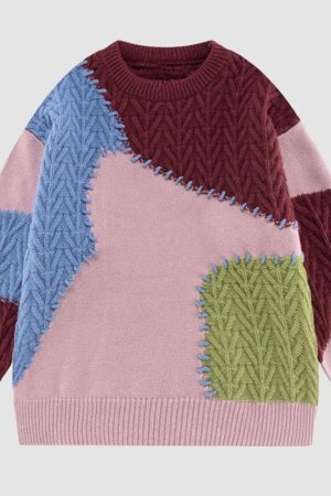 Style Core Aesthetics, New Style Trends Irregular Color Contrast Twist Design Sweater