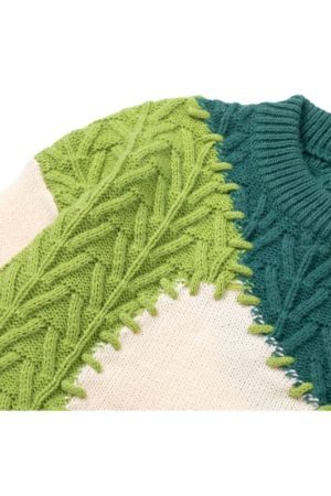 Style Core Aesthetics, New Style Trends Irregular Color Contrast Twist Design Sweater