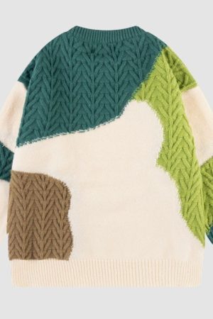 Style Core Aesthetics, New Style Trends Irregular Color Contrast Twist Design Sweater