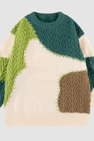 Style Core Aesthetics, New Style Trends Irregular Color Contrast Twist Design Sweater