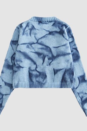 Style Core Aesthetics, New Style Trends Irregular Hem Tie-dye Cropped Cardigan Sweater