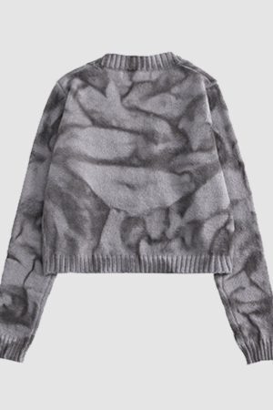 Style Core Aesthetics, New Style Trends Irregular Hem Tie-dye Cropped Cardigan Sweater