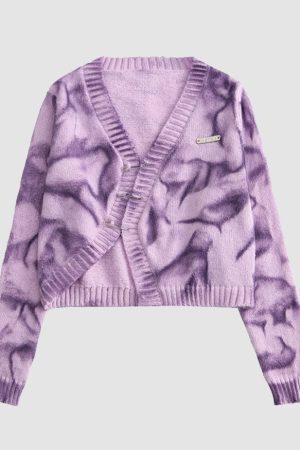 Style Core Aesthetics, New Style Trends Irregular Hem Tie-dye Cropped Cardigan Sweater