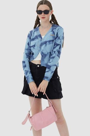 Style Core Aesthetics, New Style Trends Irregular Hem Tie-dye Cropped Cardigan Sweater