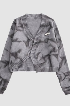 Style Core Aesthetics, New Style Trends Irregular Hem Tie-dye Cropped Cardigan Sweater