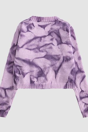 Style Core Aesthetics, New Style Trends Irregular Hem Tie-dye Cropped Cardigan Sweater