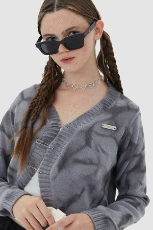 Style Core Aesthetics, New Style Trends Irregular Hem Tie-dye Cropped Cardigan Sweater