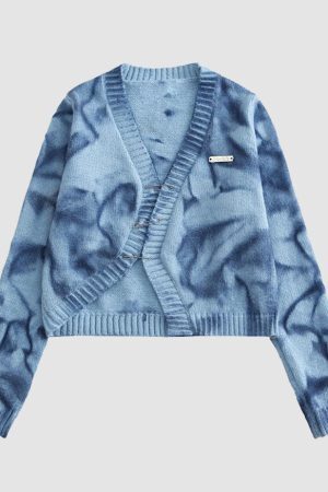 Style Core Aesthetics, New Style Trends Irregular Hem Tie-dye Cropped Cardigan Sweater