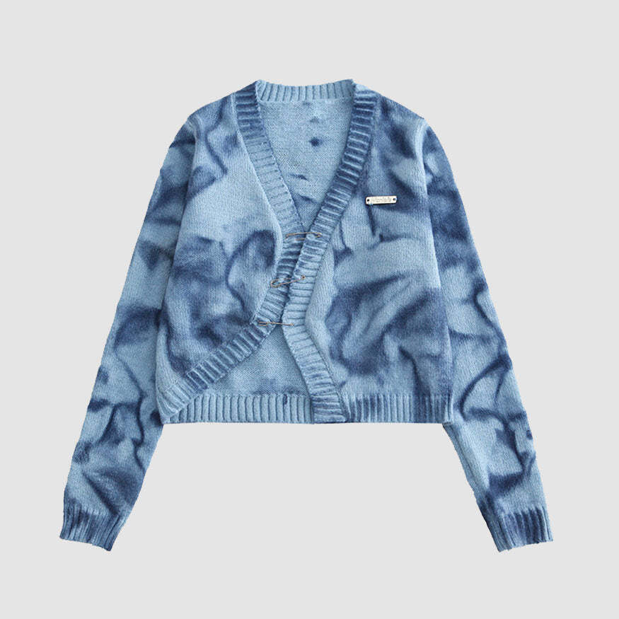 Style Core Aesthetics, New Style Trends Irregular Hem Tie-dye Cropped Cardigan Sweater