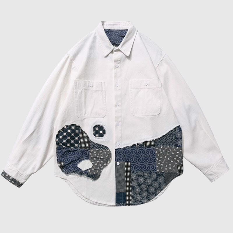 Style Core Aesthetics, New Style Trends Irregular Paisley Patchwork Shirts Style Core Aesthetics, New Style Trends Irregular Paisley Patchwork Shirts