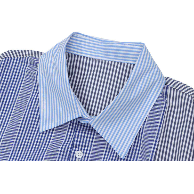Style Core Aesthetics, New Style Trends Irregular Patch Stripe Shirts Style Core Aesthetics, New Style Trends Irregular Patch Stripe Shirts