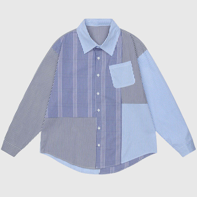 Style Core Aesthetics, New Style Trends Irregular Patch Stripe Shirts