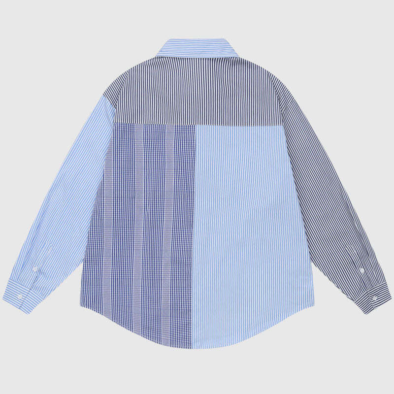 Style Core Aesthetics, New Style Trends Irregular Patch Stripe Shirts Style Core Aesthetics, New Style Trends Irregular Patch Stripe Shirts