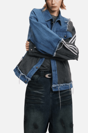 Style Core Aesthetics, New Style Trends Irregular Patchwork Denim Jacket