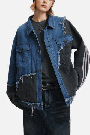 Style Core Aesthetics, New Style Trends Irregular Patchwork Denim Jacket