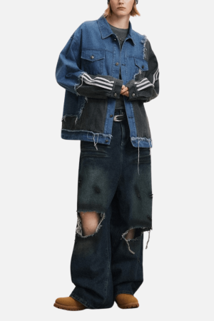 Style Core Aesthetics, New Style Trends Irregular Patchwork Denim Jacket