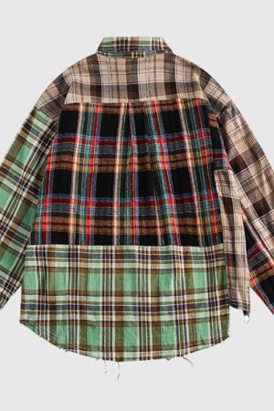Style Core Aesthetics, New Style Trends Irregular Plaid Patchwork Shirt