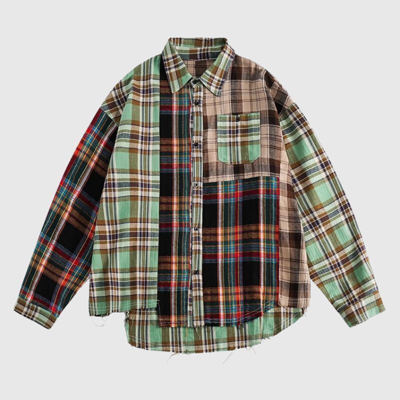 Style Core Aesthetics, New Style Trends Irregular Plaid Patchwork Shirt