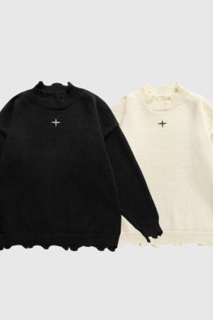 Style Core Aesthetics, New Style Trends Irregular Raw Edge Knit Pullover