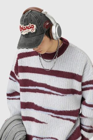 Style Core Aesthetics, New Style Trends Irregular Striped Knit Sweater