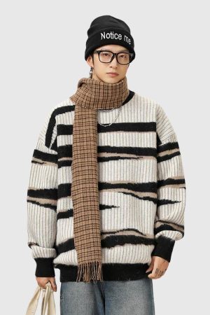 Style Core Aesthetics, New Style Trends Irregular Striped Knit Sweater