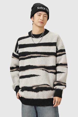 Style Core Aesthetics, New Style Trends Irregular Striped Knit Sweater