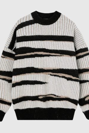 Style Core Aesthetics, New Style Trends Irregular Striped Knit Sweater